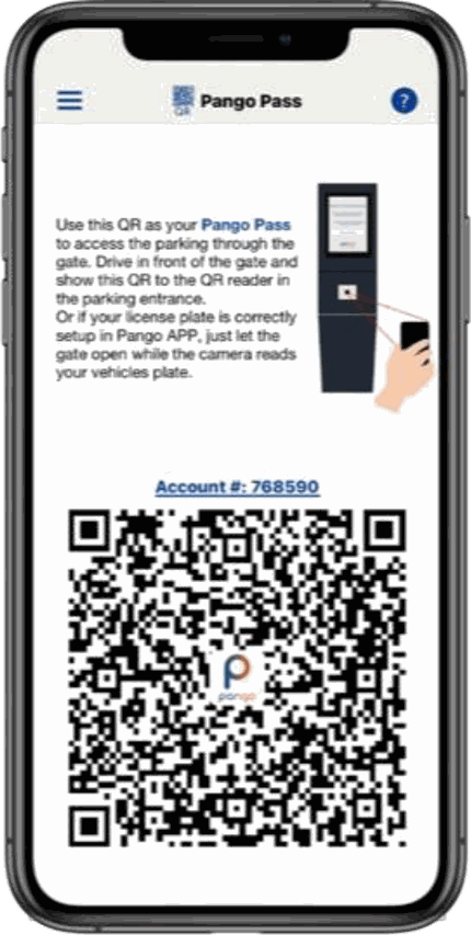 PANGO app PANGO Pass screen with QR