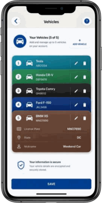 PANGO app Vehicles screen